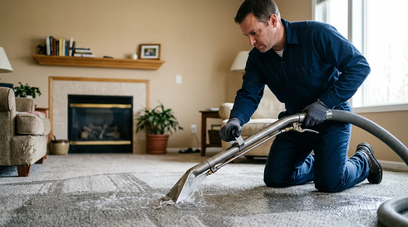 Water damage restoration technician working near Oxford, NJ